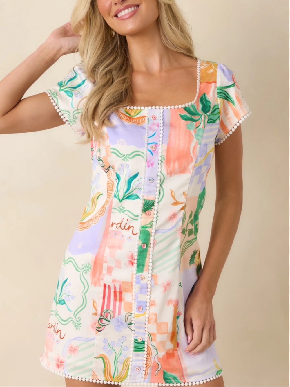 NWT Prosperina Chandler White Multi Cotton Floral Print Mini Dress